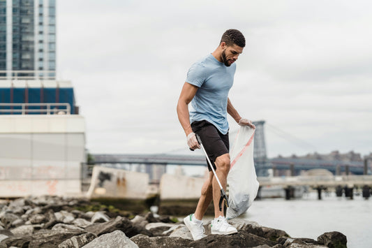Man plogging by river