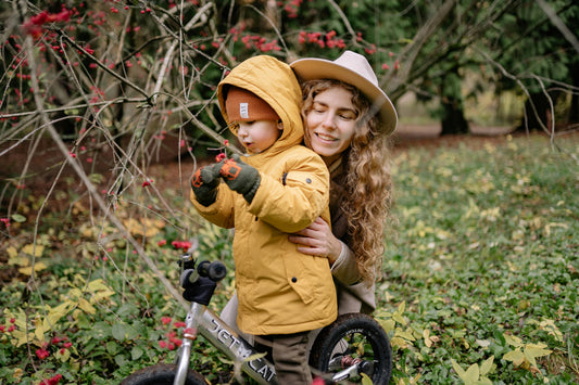Woman and child enjoying outdoors
